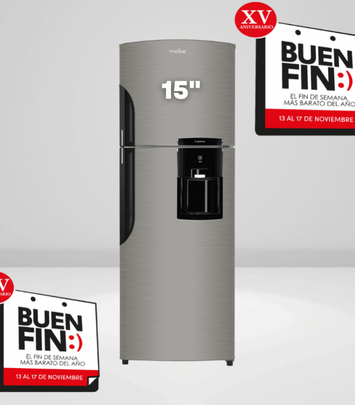 Refrigerador de 15 pies cúbicos con despachador de agua en color Inox Mate