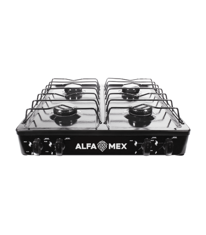 Parrilla de mesa de 4 quemadores con cubierta porcelanizada.