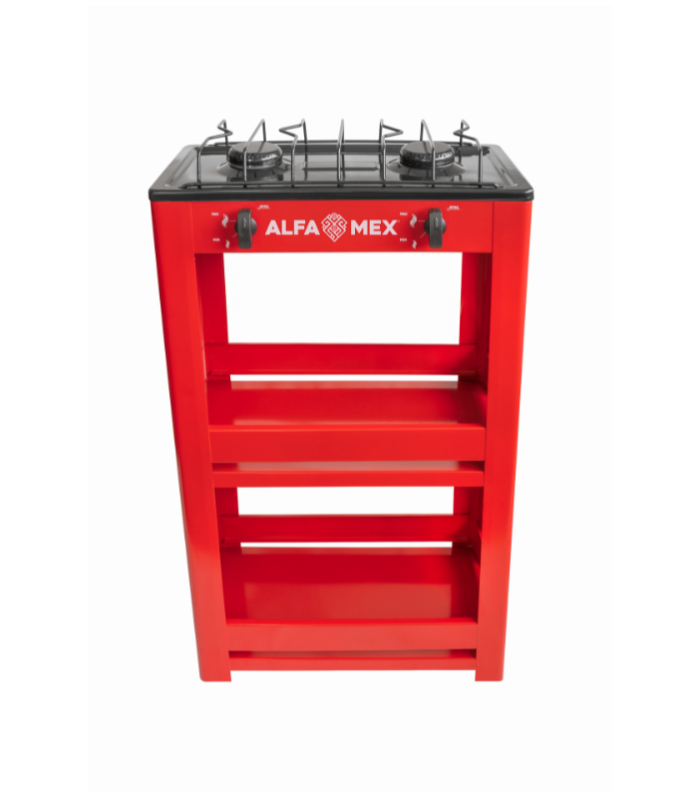 Parrilla de anaquel de 2 quemadores con cubierta porcelanizada.