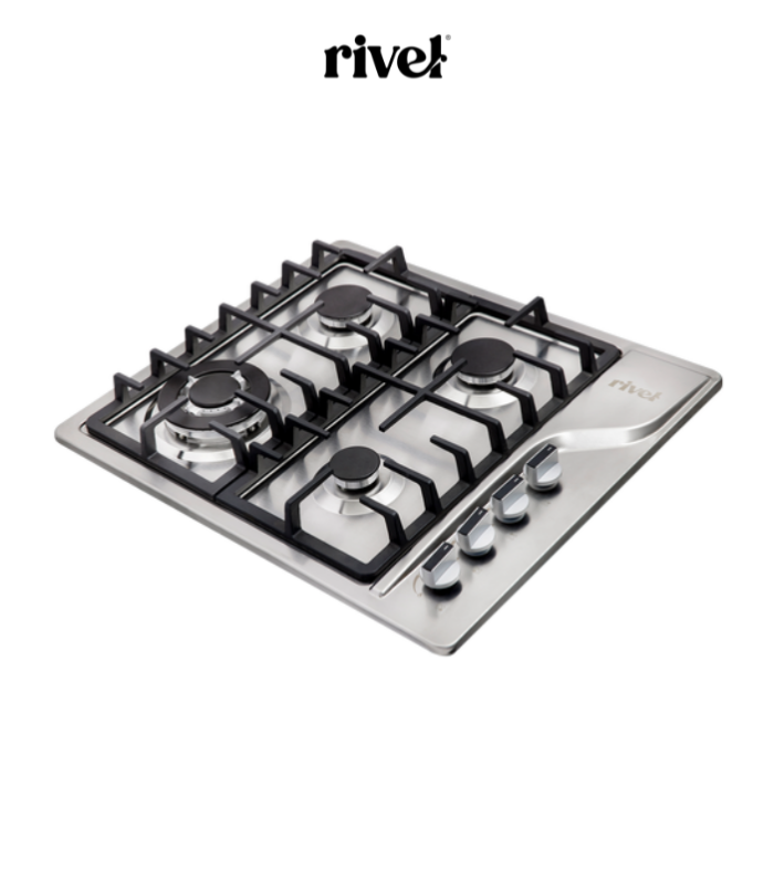 Parrilla de empotre de 4 quemadores en acero inoxidable.