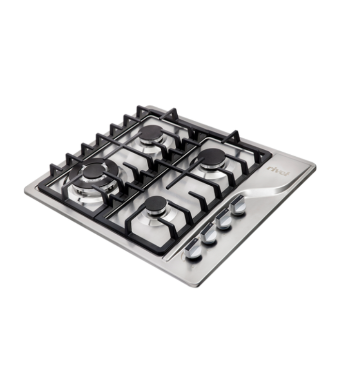 Parrilla de empotre de 4 quemadores en acero inoxidable.