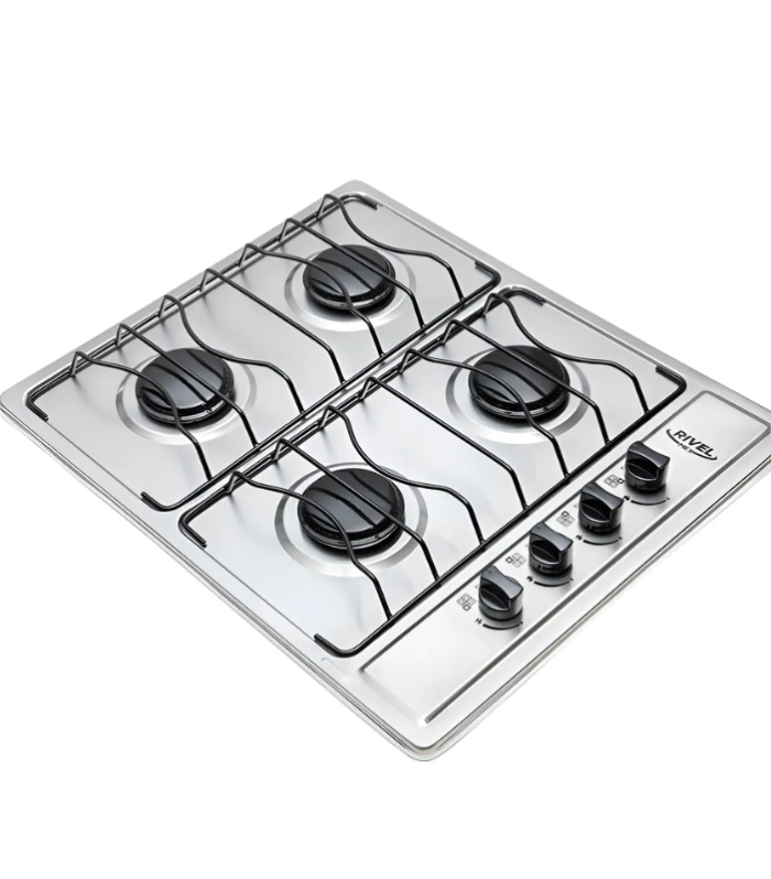 Parrilla de empotre de 4 quemadores en acero inoxidable.