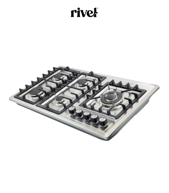 Parrilla de empotre de 5 quemadores en acero inoxidable.