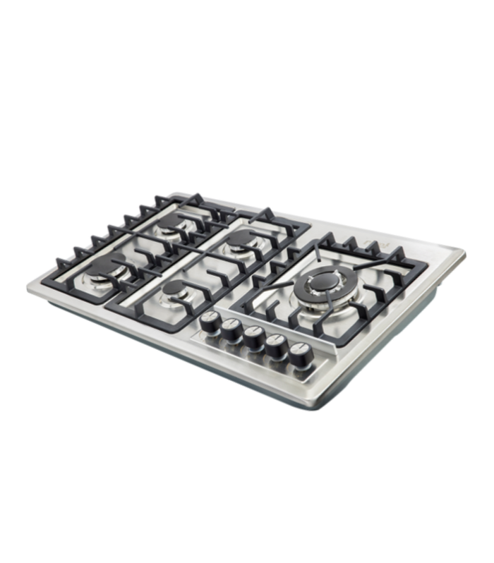 Parrilla de empotre de 5 quemadores en acero inoxidable.