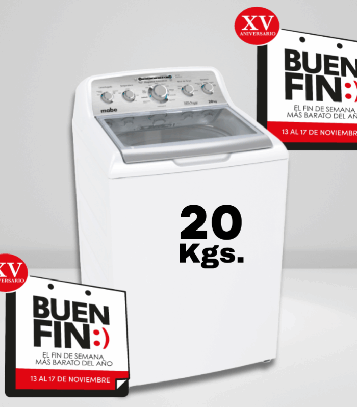 Lavadora automática de 20 kg en color blanco.