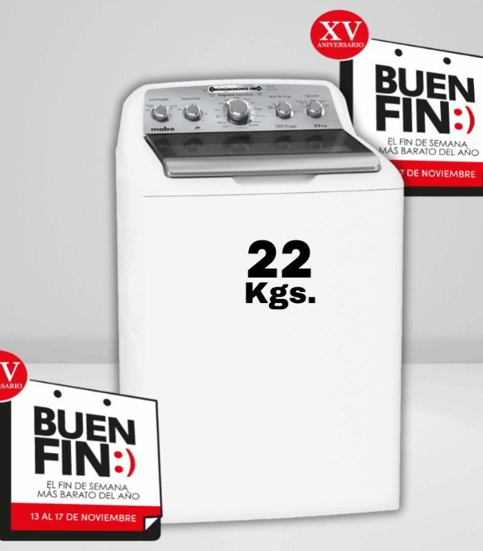 Lavadora de automática de alta eficiencia 22 kg en color blanco.