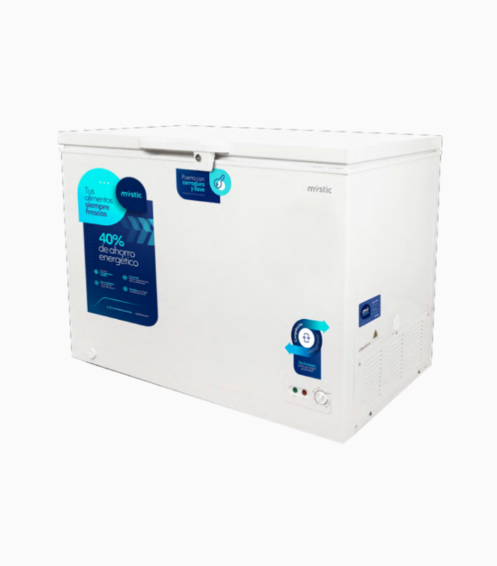 Congelador horizontal de 15 pies cúbicos en color blanco.