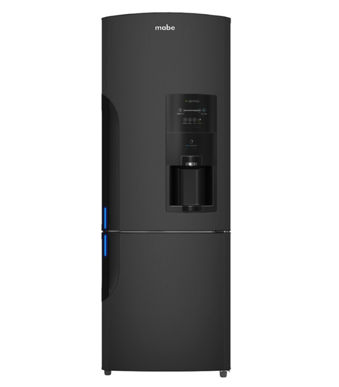 Refrigerador de 15 pies cúbicos con despachador en color negro.