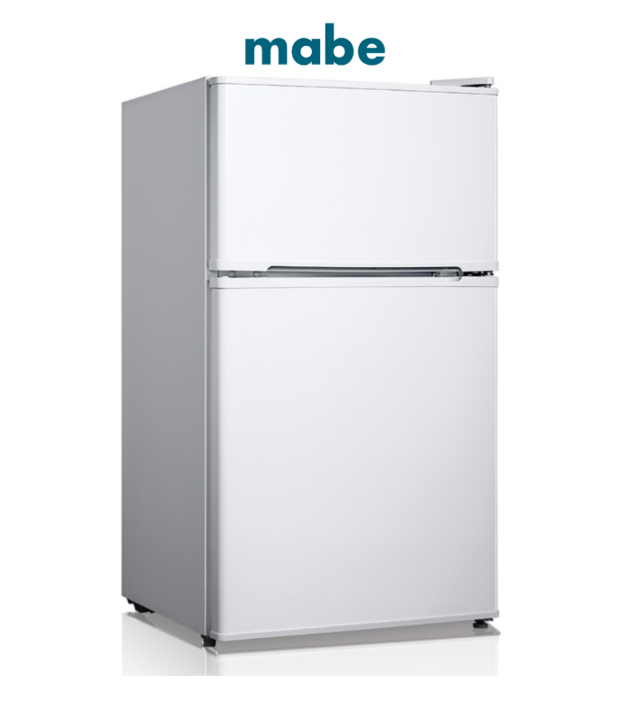 Frigobar de 87 litros doble puerta en color blanco.