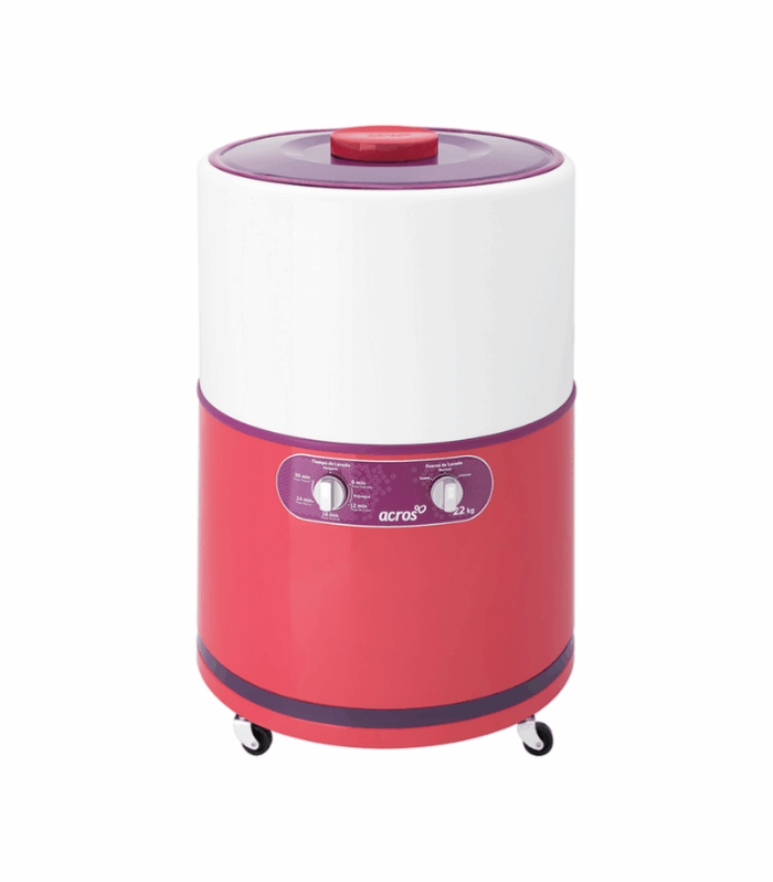 Lavadora redonda de 22 kg en color coral.