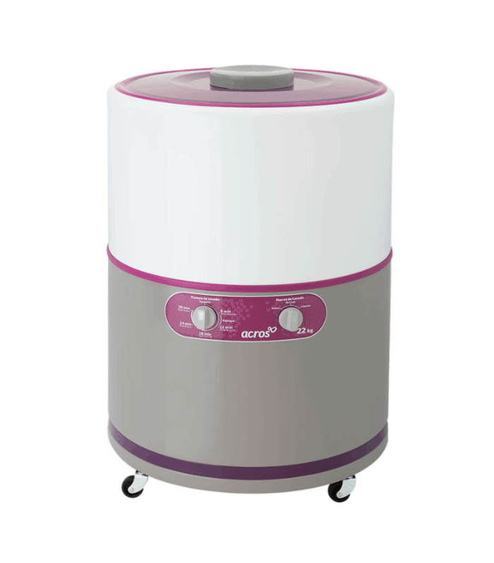Lavadora redonda de 22 kg en color gris.