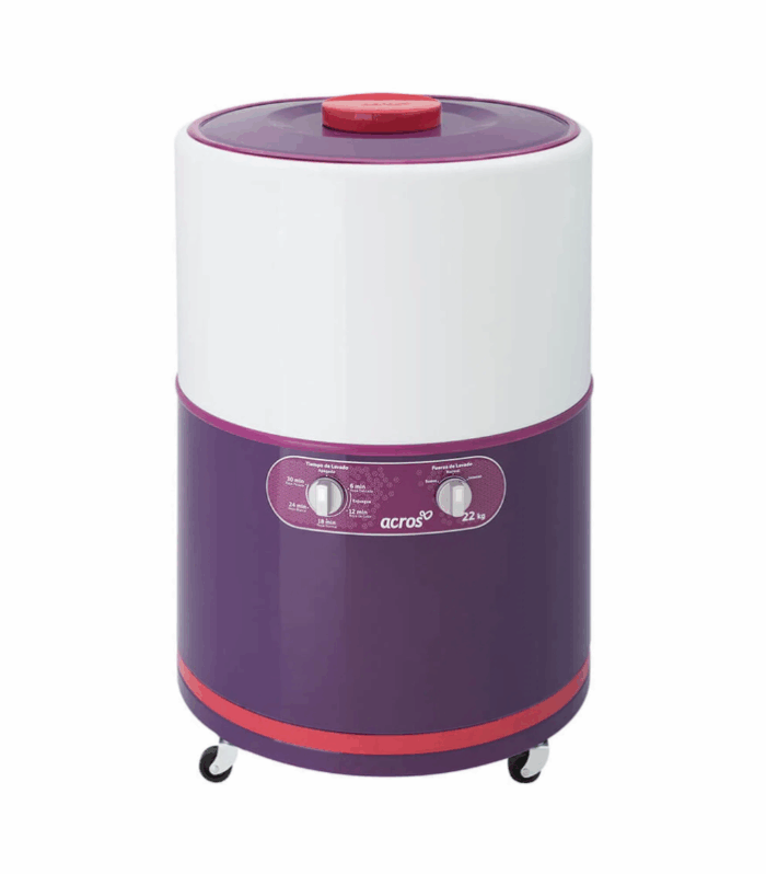 Lavadora redonda de 22 kg en color morada.