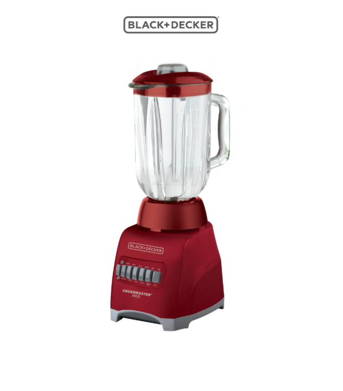 Licuadora de 10 velocidades con vaso de vidrio en color rojo.