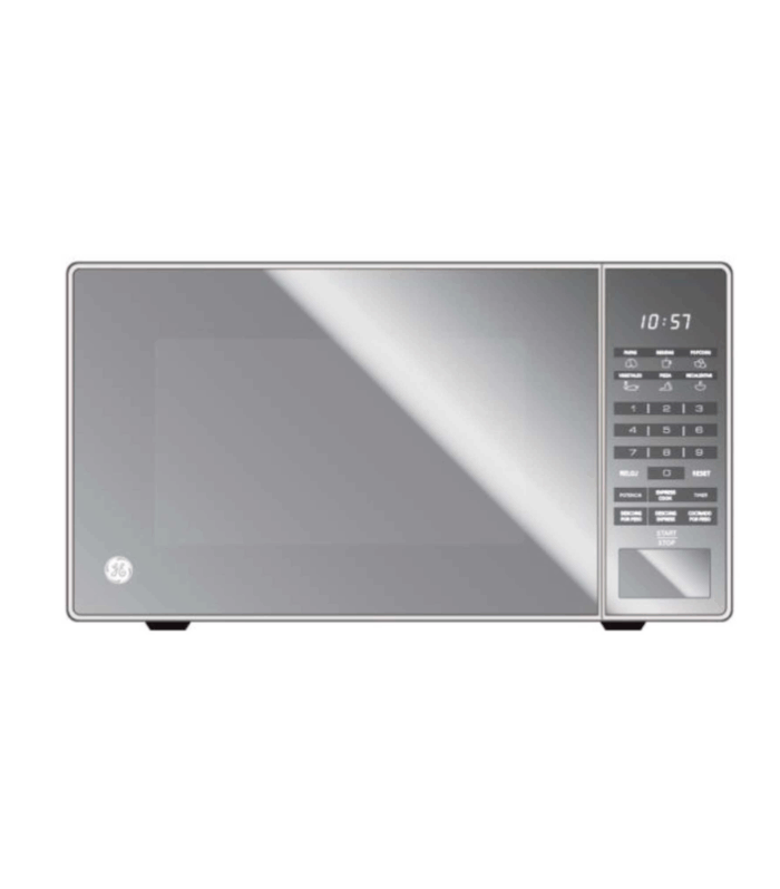 Microondas de 1.1 pies cúbicos en acabado de espejo.