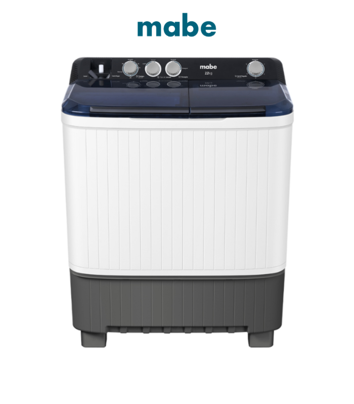 Lavadora semiautomática de 2 tinas y 22 kg de capacidad.