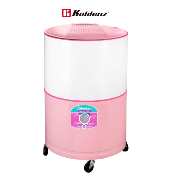 Lavadora redonda JAZMÍN de 16 kg en color rosa.
