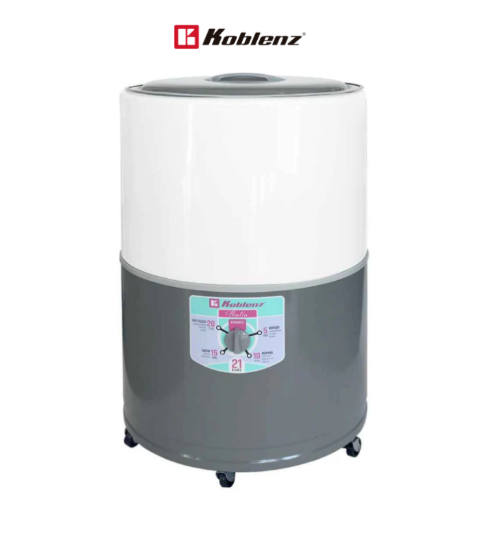 Lavadora redonda THALIA de 21 kg en color gris.
