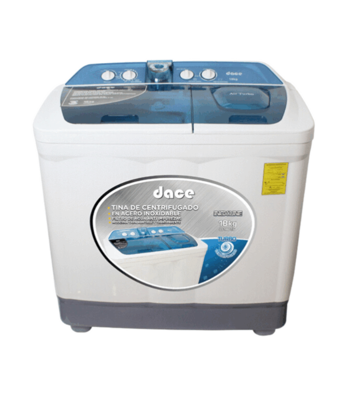 Lavadora semiautomática de 2 tinas y 18 kg de capacidad.