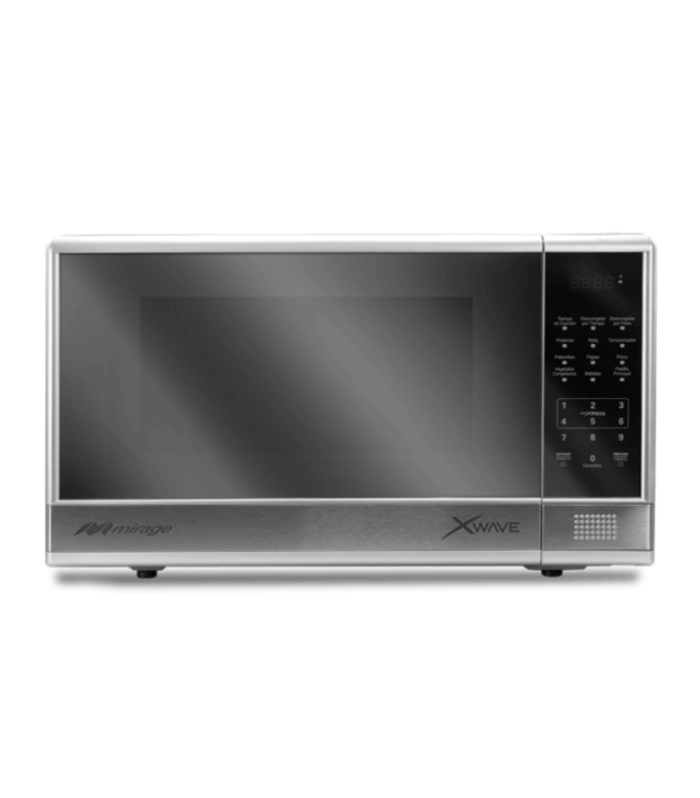 Microondas de 1.1 pies cúbicos en acabado espejo.