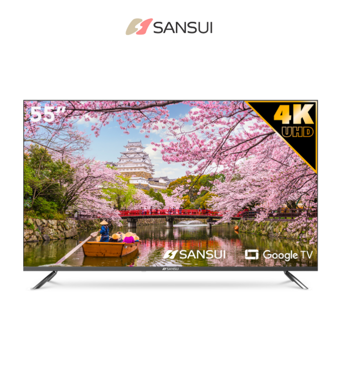 Pantalla Smart TV de 55” con resolución 4K y sistema operativo Android.