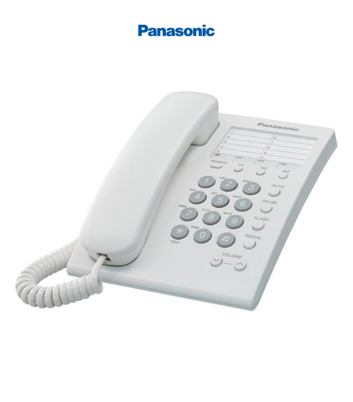 Teléfono alámbrico en color blanco.