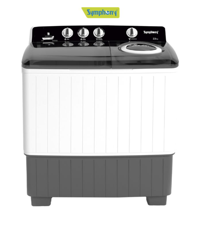 Lavadora semiautomática de 22 kg de capacidad en color blanca.