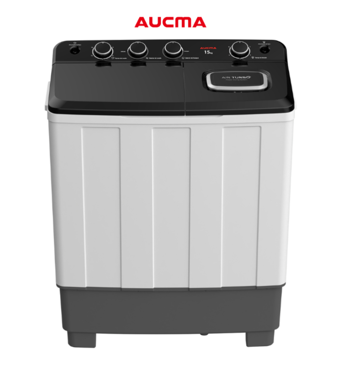 Lavadora de 15 kg semiautomática de 2 tinas en color blanco.