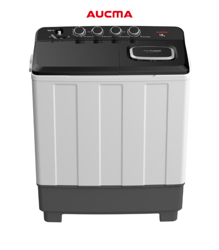 Lavadora de 18 kg semiautomática de 2 tinas en color blanco.