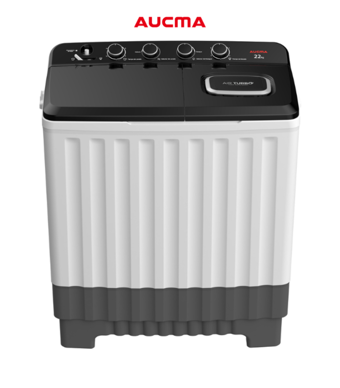Lavadora de 22 kg semiautomática de 2 tinas en color blanca.