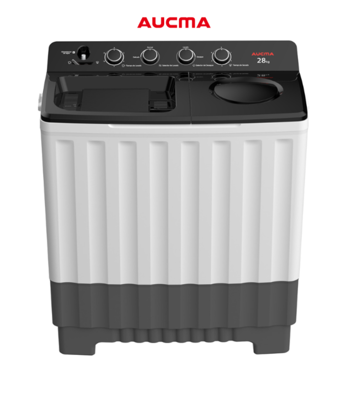 Lavadora de 28 kg semiautomática de 2 tinas en color blanca.