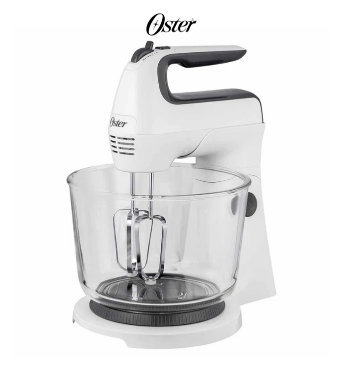 Batidora de mano y pedestal con tazón de vidrio y 6 velocidades.