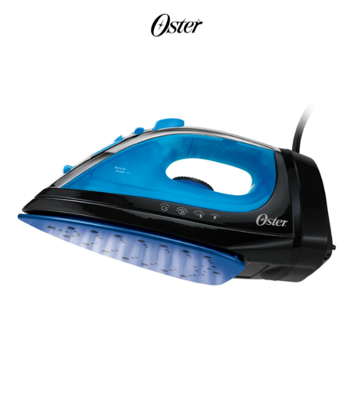 Plancha con cable retractil en color azul.